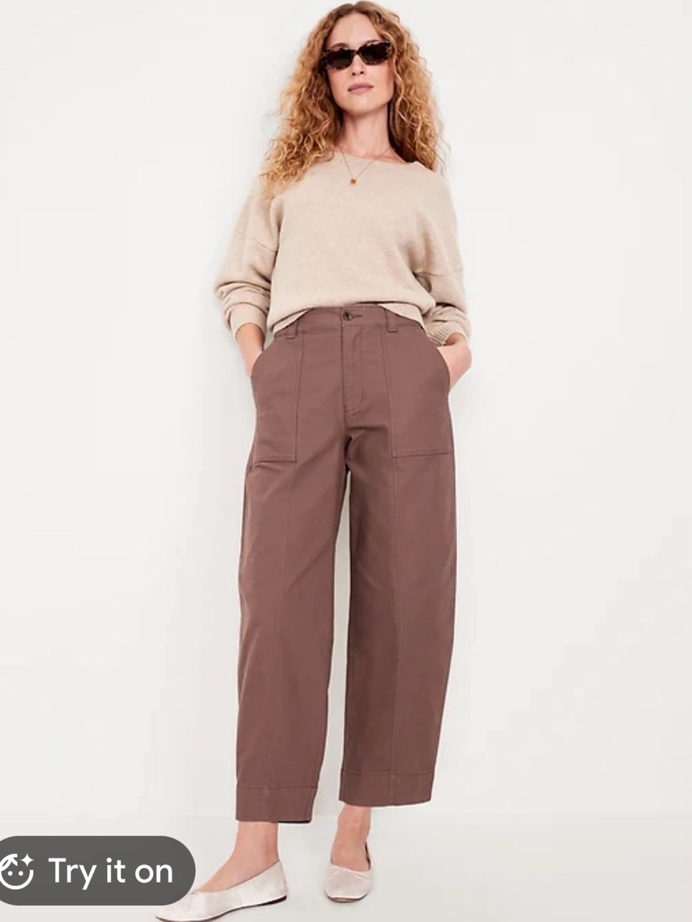 Old Navy High-Rise Barrel Leg Pants in Dusty Mauve